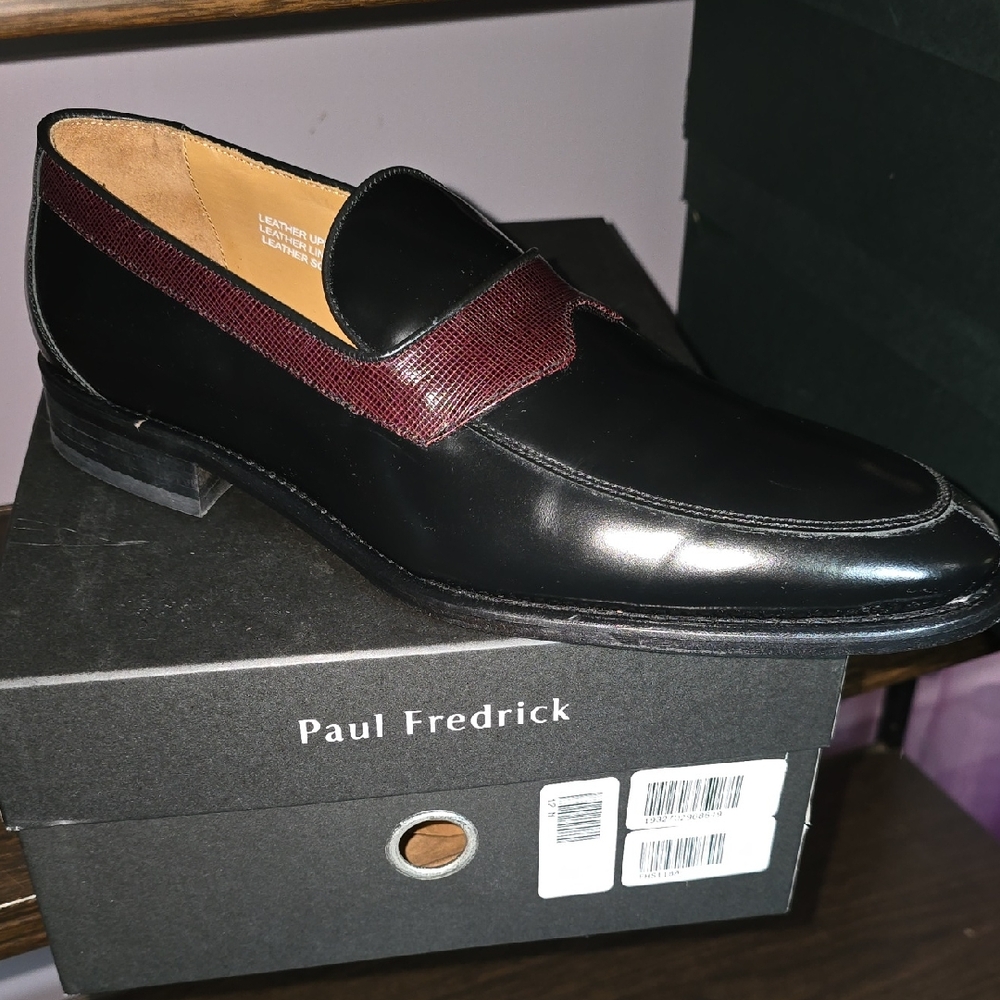 Paul Fredrick Black and Burgundy Men's Loafers